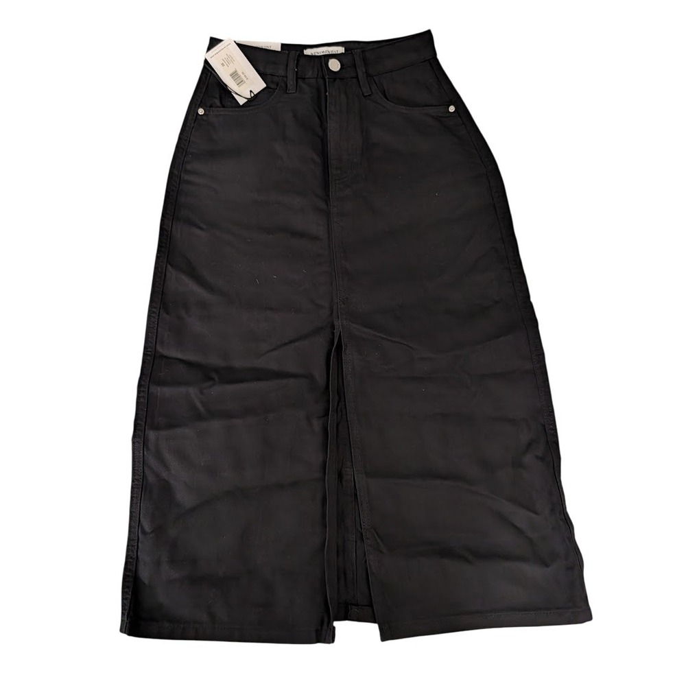WeWoreWhat Midi Skirt Black 25 Slit Front Cotton/Lyocell Blend Denim NWT